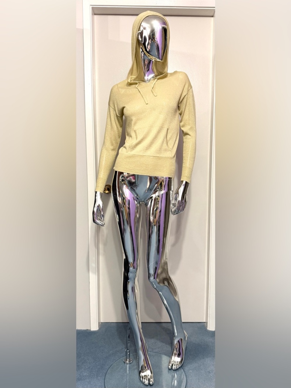 Mercer & Madison Shimmery Gold + Tan Knit Hoodie - light weight knit - casual